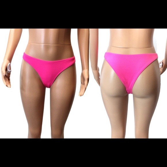 Other - NWOT Pink Ribbed High Cut Cheeky Bikini Bottoms